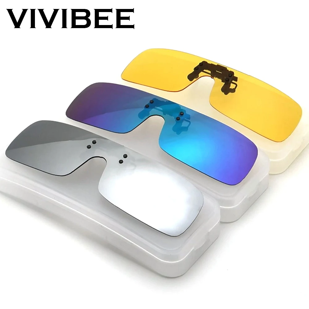 Top Trends: VIVIBEE Siamese Men Square Clip On Polarized Night Driving Glasses With Yellow 2023 Fishing Women Sunglasses Clips For Myopic Shoppable Styles