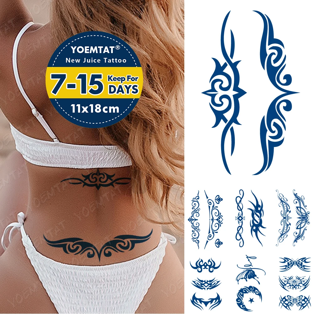 Top Trends: Juice Lasting Waterproof Temporary Tattoo Sticker Lotus Butterfly Flame Totem Flash Tatto Sexy Girl Body Art Ink Blue Fake Tatoo Shoppable Styles