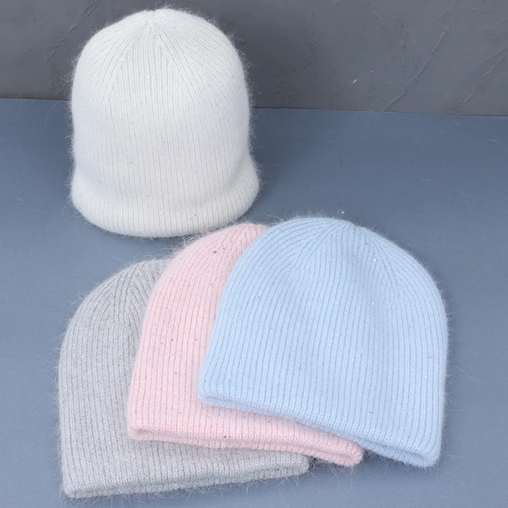 Top Trends: 2021 NEW Fashion Rabbit Fur Lurex Woman Winter Hat Solid Color Autumn Beanies Best Matched Warm Soft Bonnet Skullies Gift Shoppable Styles