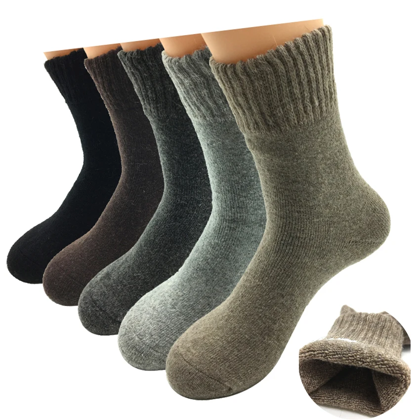 Top Trends: 5 Pairs / Lot Thick Wool Socks Men Winter Warm Cashmere Breathable Long Sock Outdoor Male Meias New 7 Colors Hot Sale 2023 Shoppable Styles