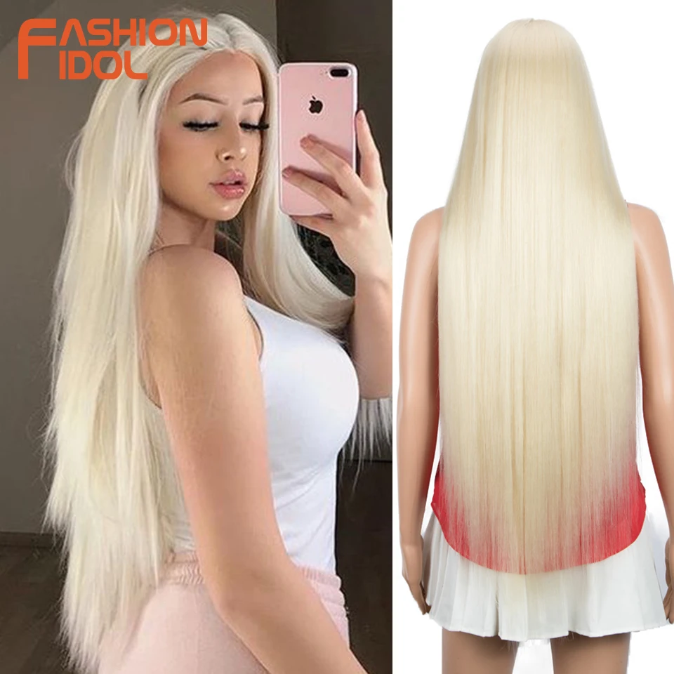 Top Trends: FASHION IDOL Cosplay Wigs For Black Women Long Straight Hair Synthetic Wig 38 Inch Ombre Blonde BIO Hair Lace Wig Shoppable Styles