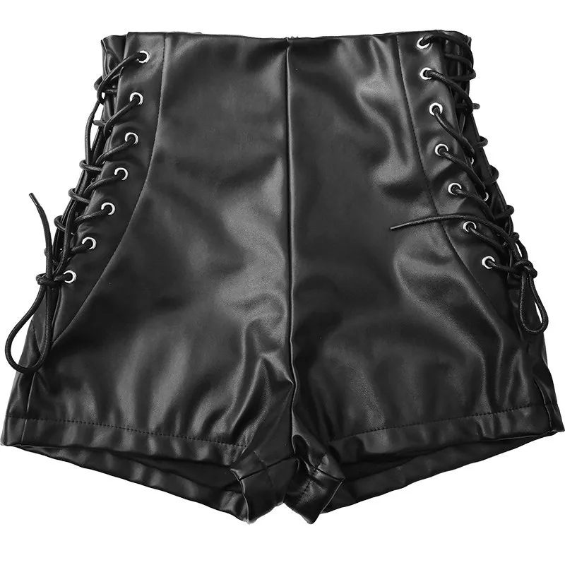 Top Trends: Black Pu Leather Bandage Shorts Women's High Waist Buttock Elastic Tight Sexy Boots Shorts Shoppable Styles