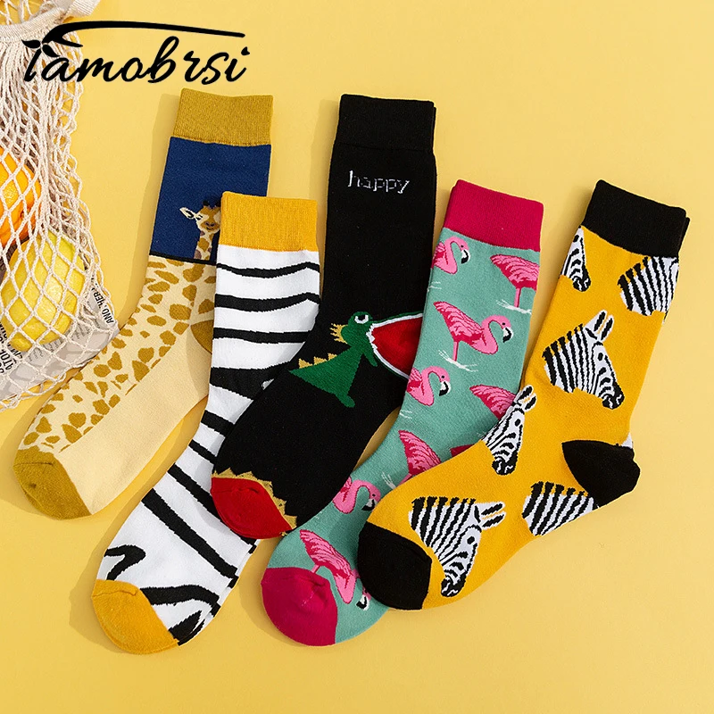 Top Trends: Zebra Flamingo Giraffe Dinosaur Animal Socks Streetwear Funny Cartoon Pattern Novelty Cotton Warm Short Happy Women Men Socks Shoppable Styles