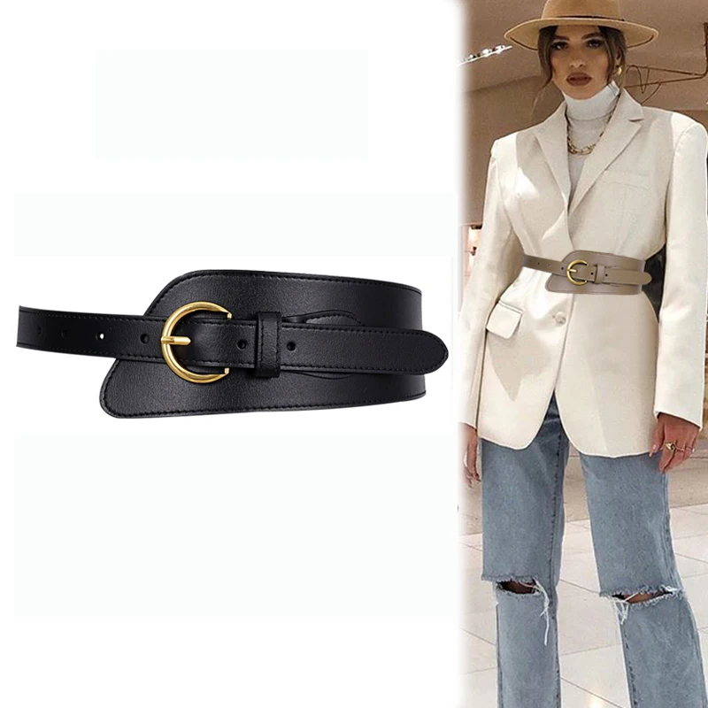 Top Trends: Fashion Punk Rocker Wide Belts For Women European Style HOT Classlic Metal Pin Buckle Black Soft PU Leather Irregular Waistbands Shoppable Styles