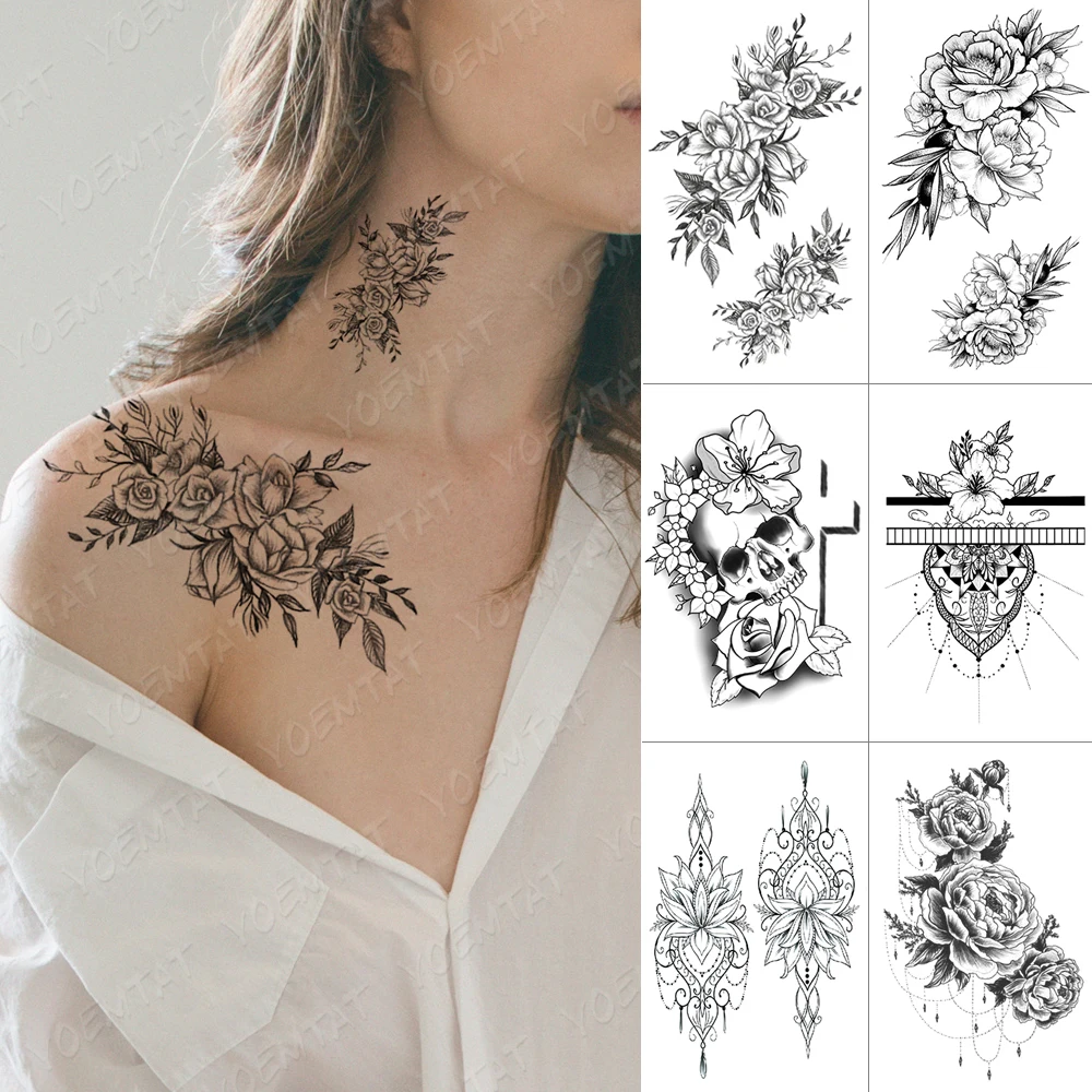 Top Trends: Waterproof Temporary Tattoo Stickers Peony Rose Flower Mandala Henna Chain Flash Tatto Women Body Art Transfer Fake Tattoos Men Shoppable Styles