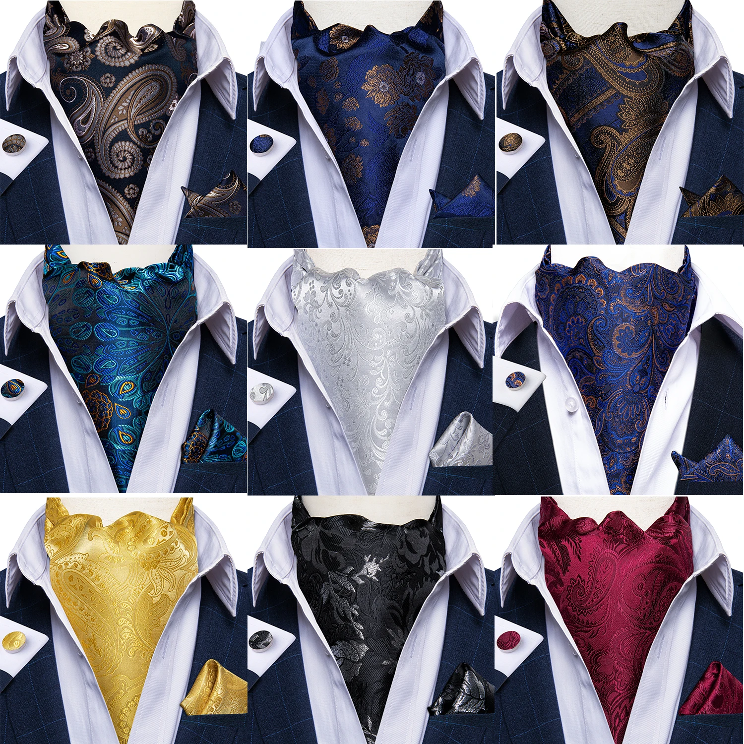 Top Trends: Men Premium Silk Ascot Tie Set Paisley Floral Blue Red Vintage Wedding Formal Cravat Tie Ascot Scarves Pocket Square Set DiBanGu Shoppable Styles