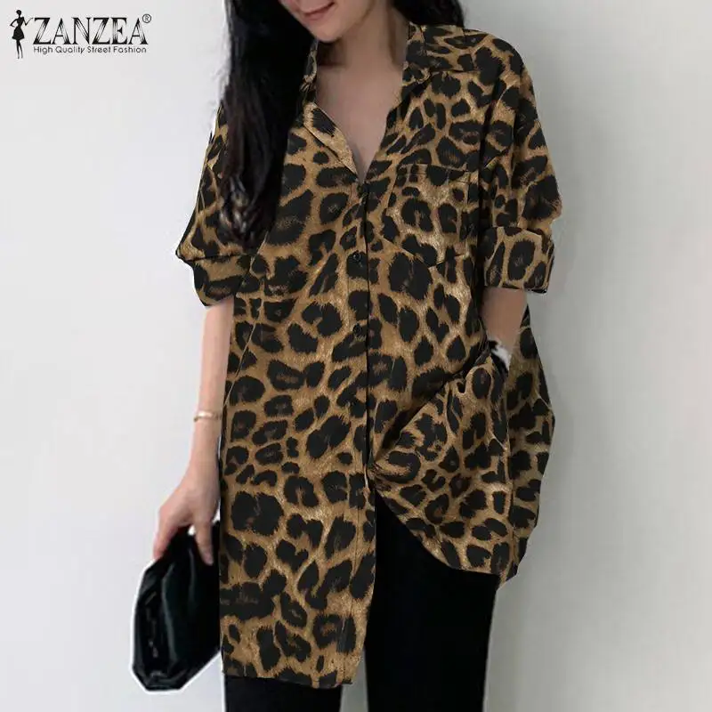 Top Trends: Women Casual Leopard Printed Blouse ZANZEA Vintage Long Sleeve Lapel Shirt Autumn Holiday Party Chemise Oversized Tunic OL Tops Shoppable Styles