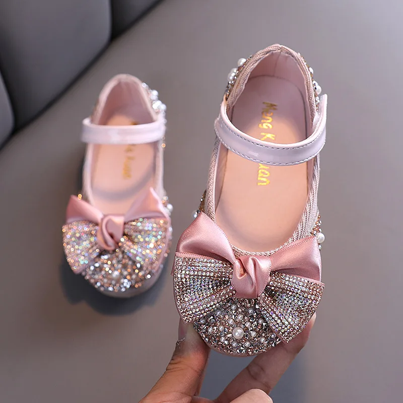 Top Trends: New Children Leather Shoes Rhinestone Bow Princess Girls Party Dance Shoes Baby Student Flats Kids Performance Shoes D785 Shoppable Styles