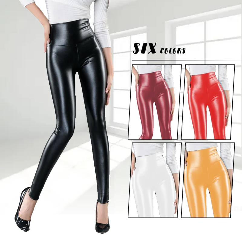 Top Trends: Women Elastic Stretch Faux PU Leather Autumn Winter Pencil Pants Velvet PU Leather Pants Female Sexy Skinny Tight Trousers Shoppable Styles