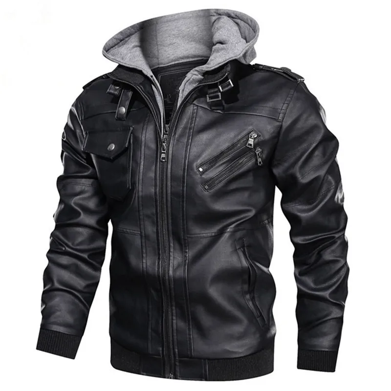 Top Trends: Men's Motorcycle Leather Jacket 2021 Autumn Winter Fashion Windbreaker Homme Hooded Outwear Warm Biker PU Jackets EU Size 3XL Shoppable Styles