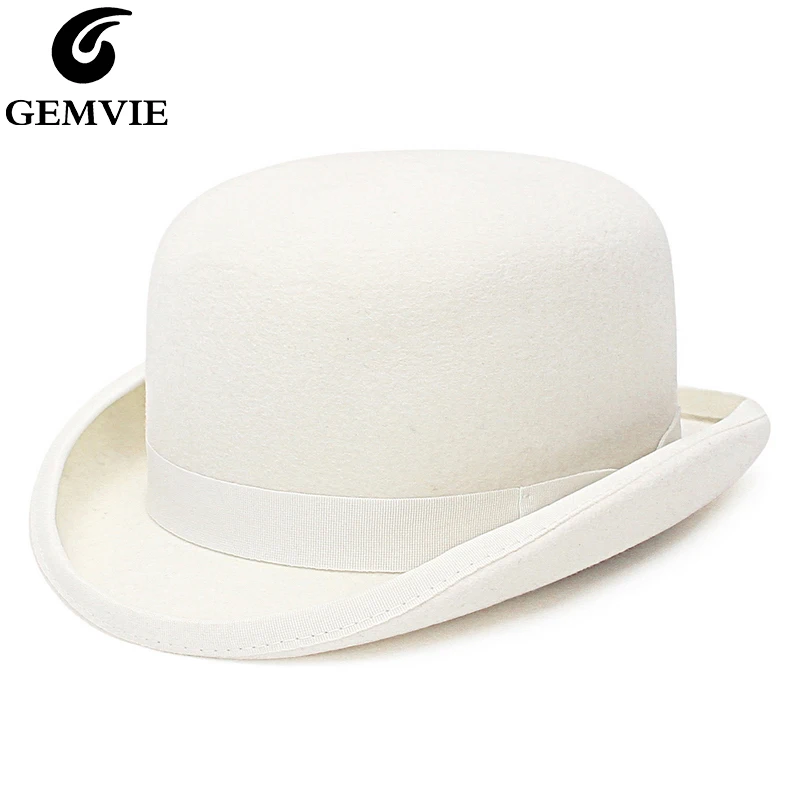 Top Trends: GEMVIE 100% Wool Felt White Bowler Hat For Men / Women Satin Lined Fashion Party Formal Fedora Costume Magician Cap Shoppable Styles