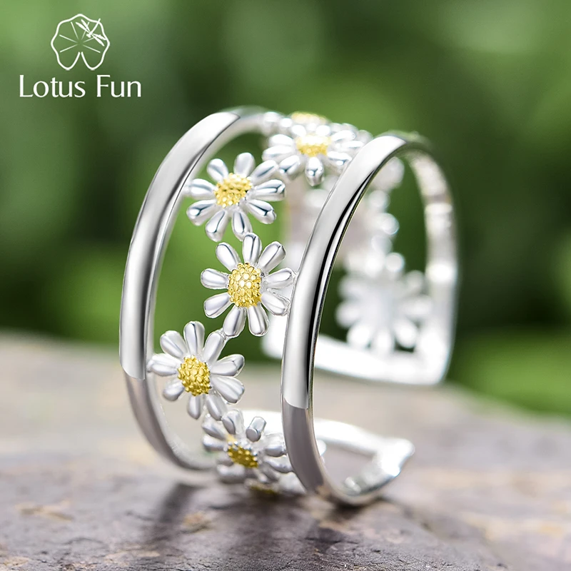 Top Trends: Lotus Fun Elegant Little Daisy Flower Adjustable Rings For Women Real 925 Sterling Silver Original Luxury 18K Gold Fine Jewelry Shoppable Styles