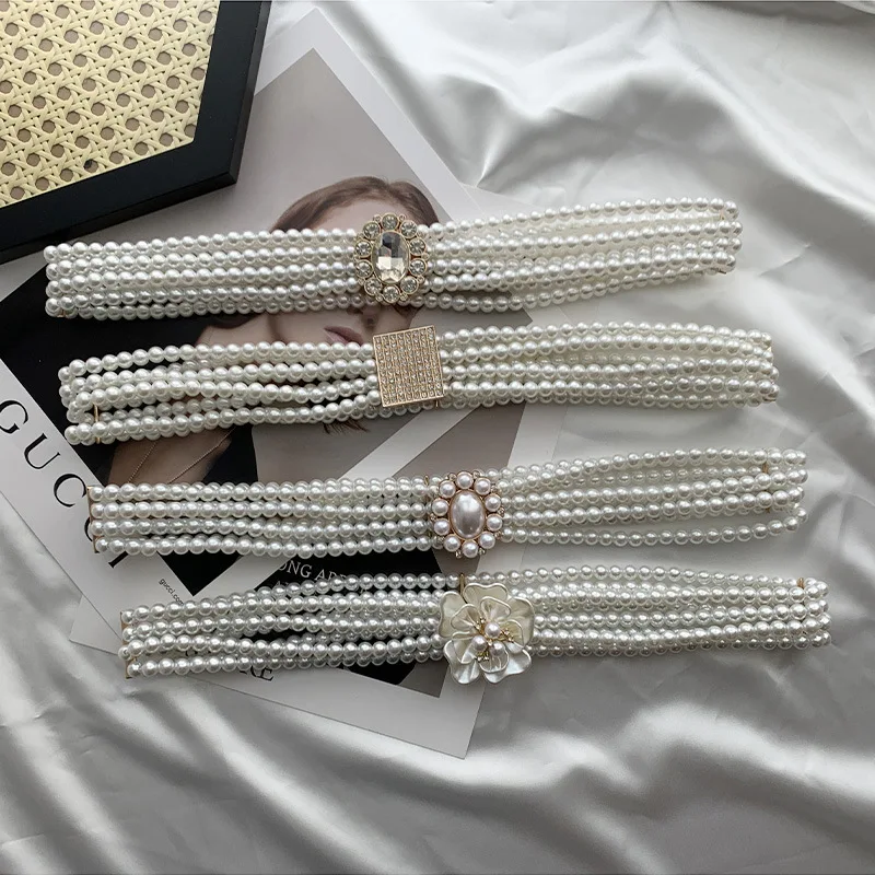 Top Trends: Fashion Elastic A Variety Of Styles Rhinestone Buckle Waist Chain Accessories Ladies Belt Pearl Elastic Formal Women Waistband Shoppable Styles