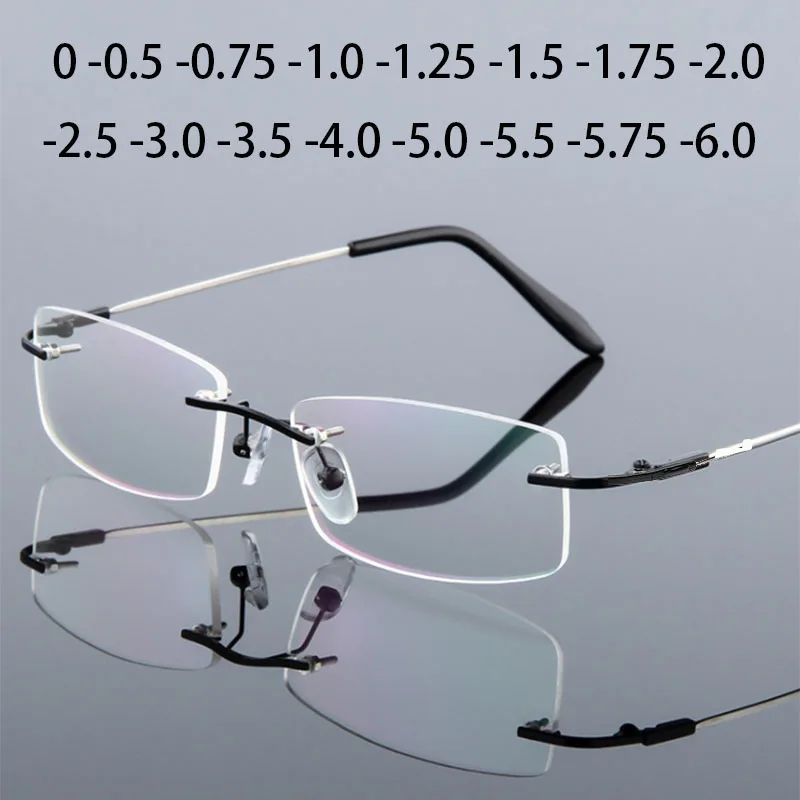 Top Trends: Anti Blue Light Titanium Alloy Framless Square Myopia Glasses Women Men Rimless Prescription Eyeglasses 0 -0.5 -0.75 To -6.0 Shoppable Styles