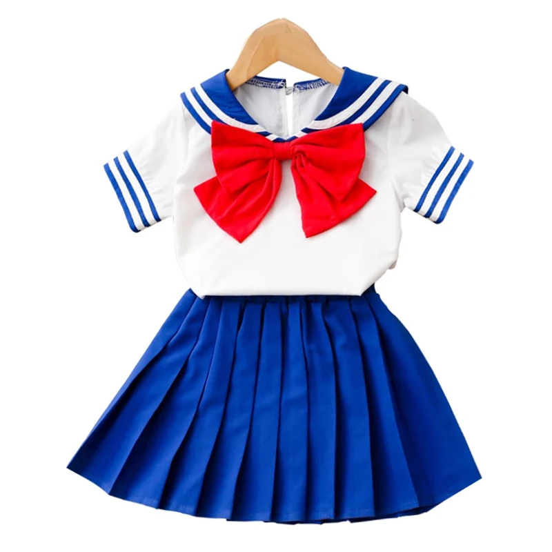 Top Trends: Children's Suit For Girls Summer Short Sleeve Bow Top + Pleated Skirt Sailor Moon Cosplay Sets Casual Outfit Baby Kids Clothing Shoppable Styles