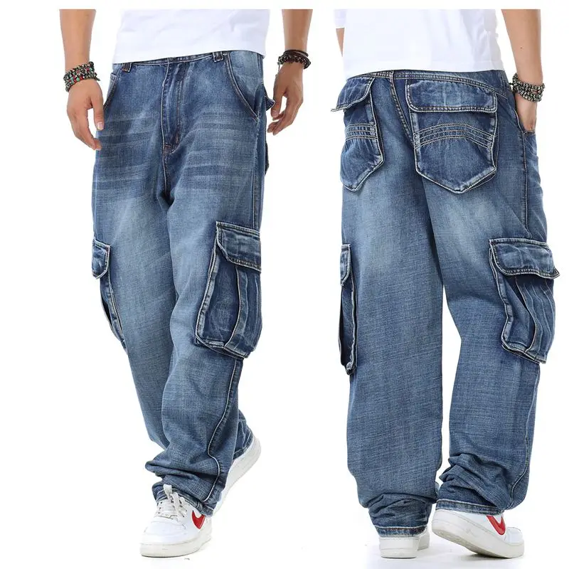 Top Trends: Men Jeans Baggy Hip Hop Jeans Multi Pockets Skateboard Jeans For Men Tactical Joggers Denim Pants Size 38-46 Shoppable Styles