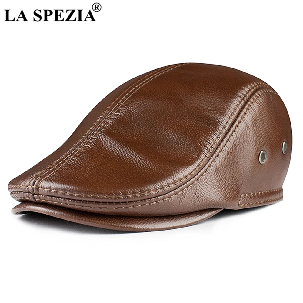 Top Trends: LA SPEZIA Cowskin Mens Beret Real Leather Flat Cap Brown Earflaps Warm Autumn Winter Gatsby Driver Ivy Hat Newsboy Shoppable Styles