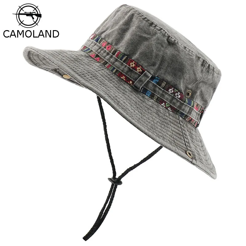 Top Trends: CAMOLAND 100% Cotton UV Protection Sun Hats For Women Men Fishing Hiking Bucket Hat Floral Ribbon Design Outdoor Beach Cap Shoppable Styles