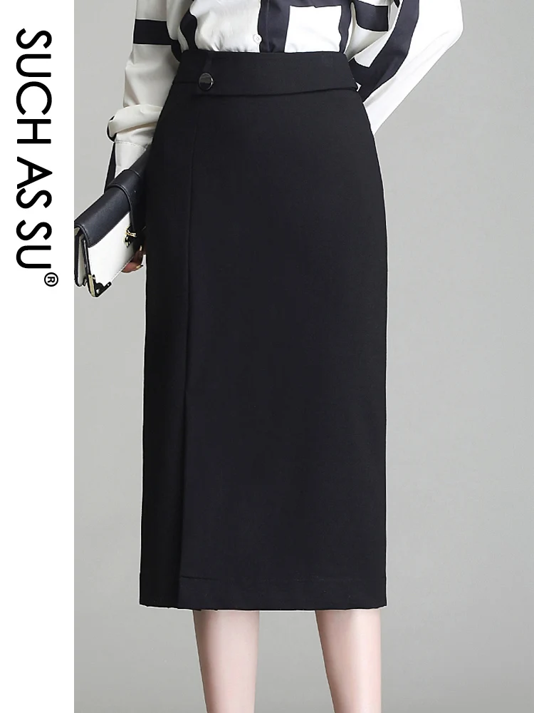 Top Trends: SUCH AS SU Skirts 2021 Spring Summer Women Black Knitted High Waist Wrap Skirt S-3XL Size Mid Long Pencil Skirt Female Shoppable Styles