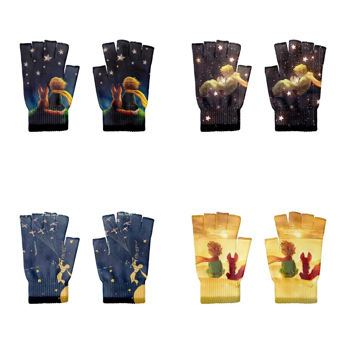 Top Trends: 3D Cartoon Little Prince Print Knitting Fingerless Gloves For Adult Cute Fox Rose Unisex Cycling Windproof Half-Finger Gloves Shoppable Styles