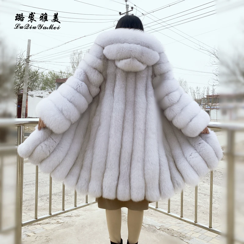 Top Trends: Natural Fox Fur Coat Hooded Women's Fashion Winter Stripe Cut Features Chic Plush Thick To Keep Warm High End Luxury 2024New Shoppable Styles