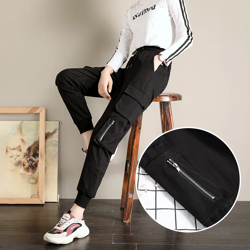 Top Trends: Cargo Women Pants Safari Style Drawstring Elastic Waist Cotton Pants Female High Waist Korean Fashion Casual Women Trousers Shoppable Styles