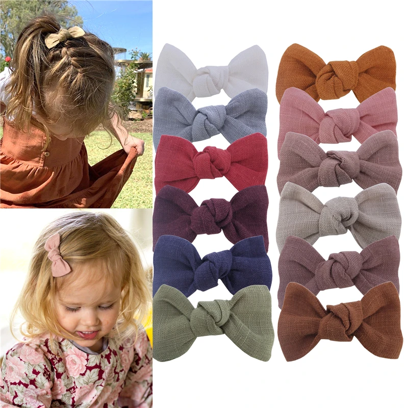 Top Trends: 2 PCS Petite Knot Linen Hair Bow Clips Toddler Baby Girl Kids Fully Lined Clips Barrettes Hairgrips Small Hair Bow Accessories Shoppable Styles