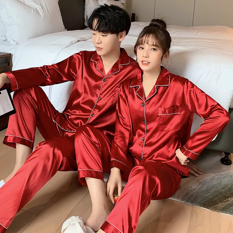 Top Trends: Solid Color Sleepwear Silk Satin Pajamas Couple Set Long Button-Down Pyjamas Suit Pijama Women Men Loungewear Plus Size Pj Set Shoppable Styles