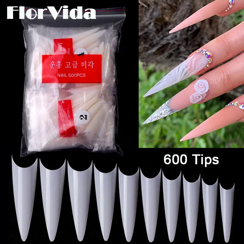 Top Trends: FlorVida 500 Tips Kit Bagged Fake False Nails Full Half French Acrylic ABS For Manicure Fingers Toes Set C Smile Sharp 10 Sizes Shoppable Styles - Image 4