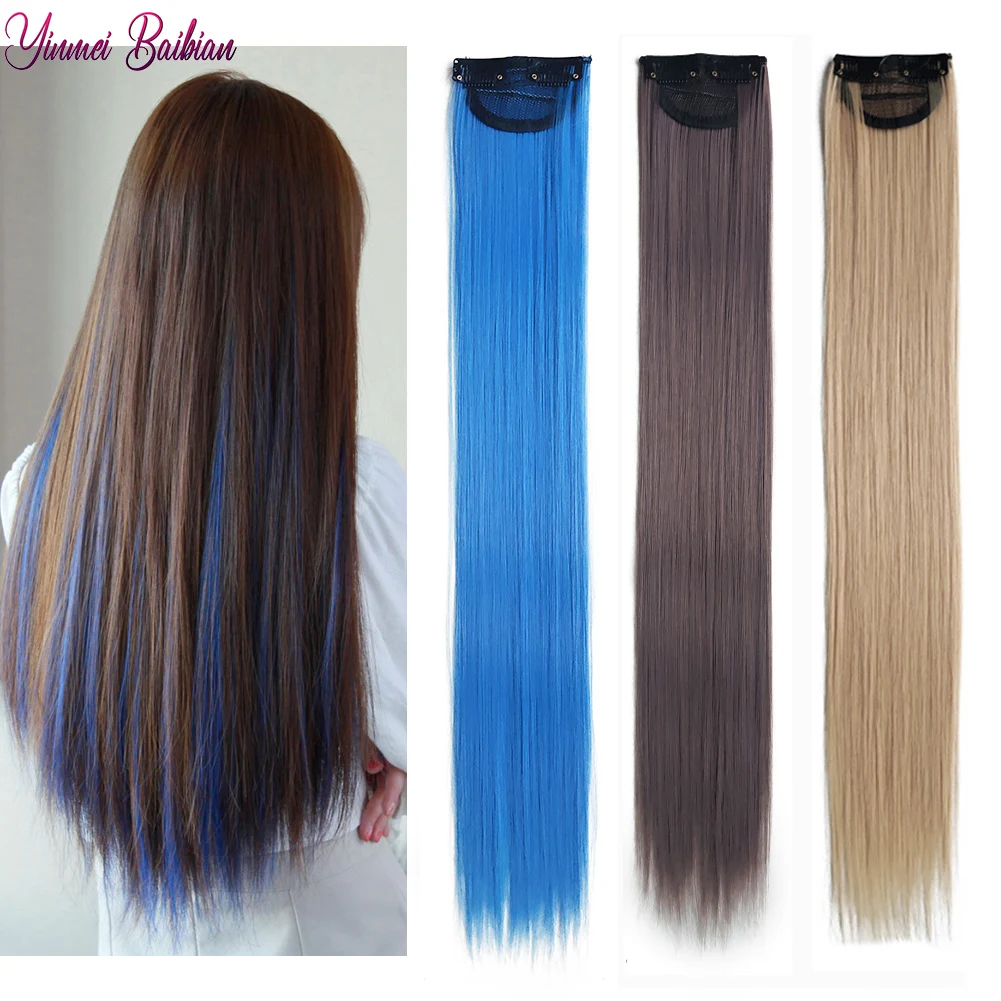 Top Trends: Synthetic Straight Rainbow Clip In Hair Extensions 22&quot; Long 2 Clips With Net Hair Colored Pink Blue Purple Hairpieces For Kids Shoppable Styles