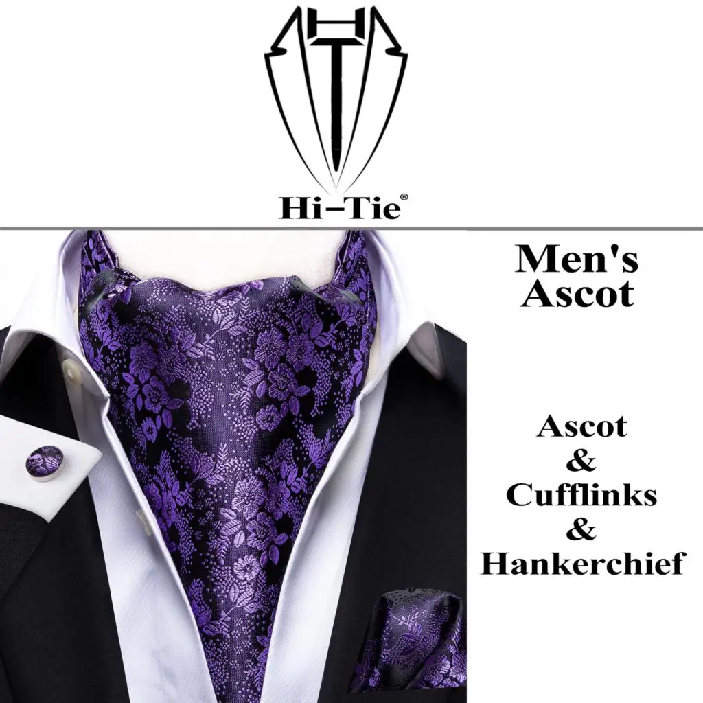 Top Trends: Hi-Tie Silk Men's Ascot Tie Pocket Square Cufflinks Set Cravat Ascots Scrunch Self British Style Gentleman Dress Scarves Party Shoppable Styles