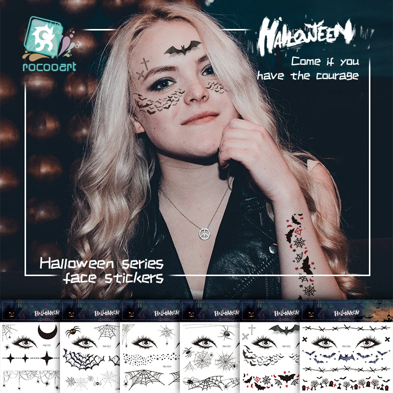 Top Trends: Rocooart Halloween Temporary Tattoo Stickers Bat Spider Fake Tattoo Waterproof Face Tattoo Facial Makeup Stickers Dress Up Tatoo Shoppable Styles