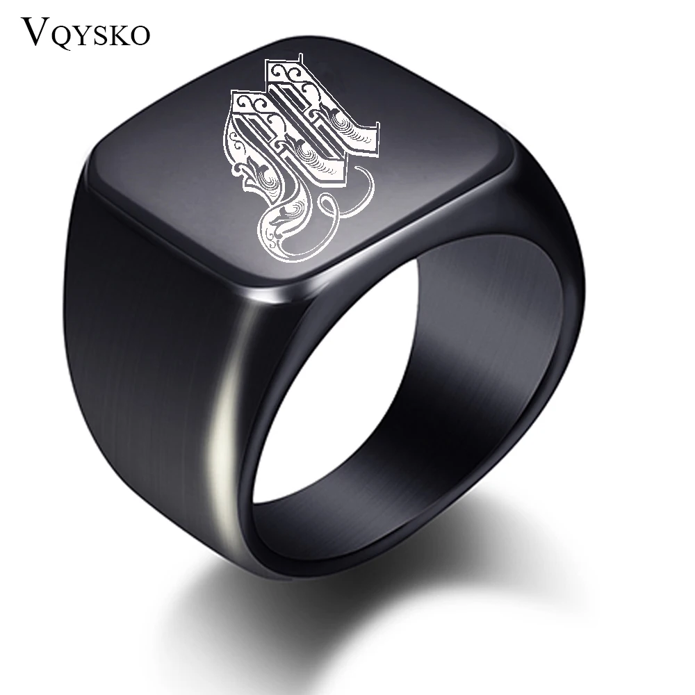 Top Trends: Custom Jewelry Letter Stamp Men Rings Gift Black 18mm Male Stainless Steel Letters Engraved Ring For Man Shoppable Styles