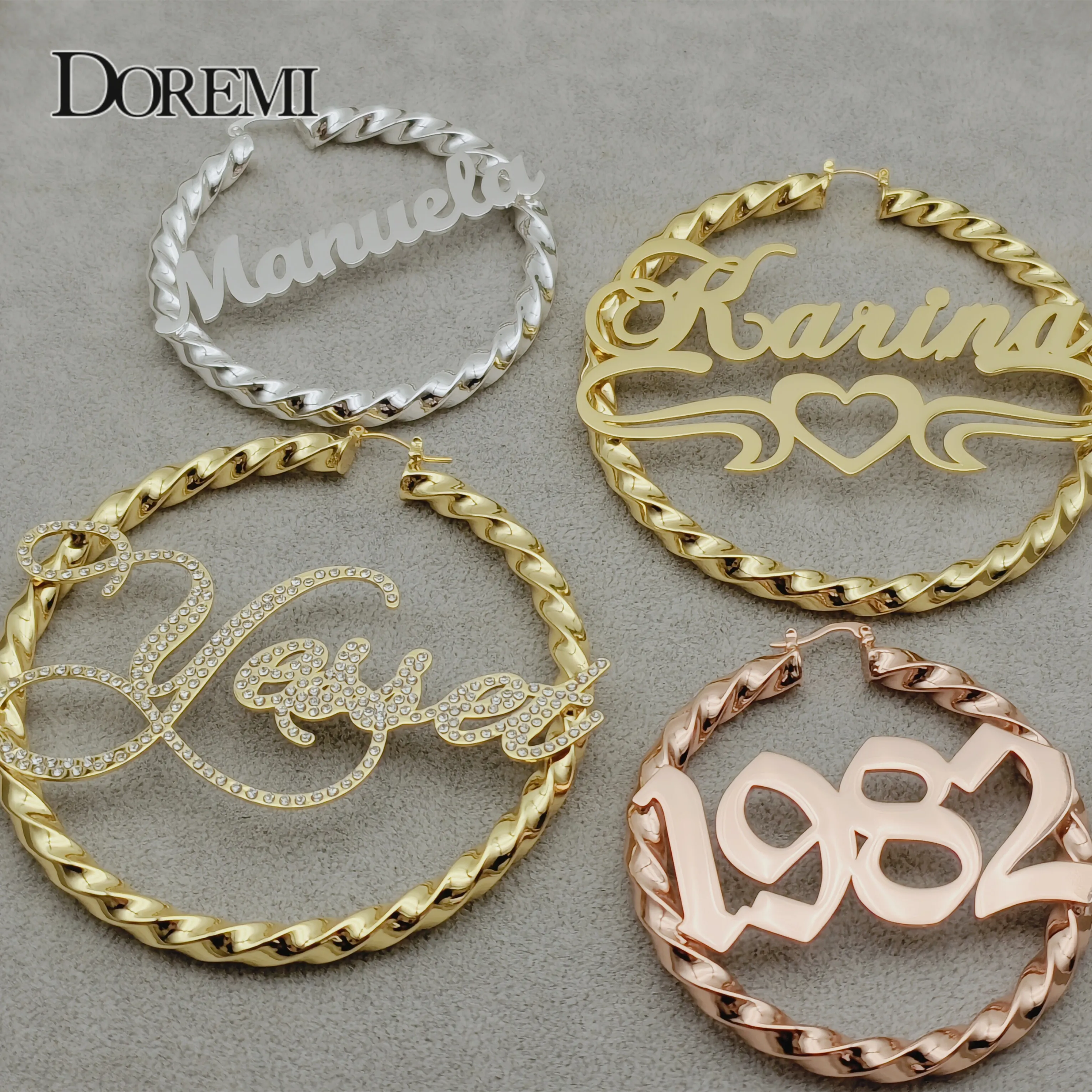 Top Trends: DOREMI 30 / 50 / 70 / 90MM Custom Name Earrings Big Hoops Earrings Stainless Hip Hop Style Earrings Custom Earrings For Women Gift Shoppable Styles