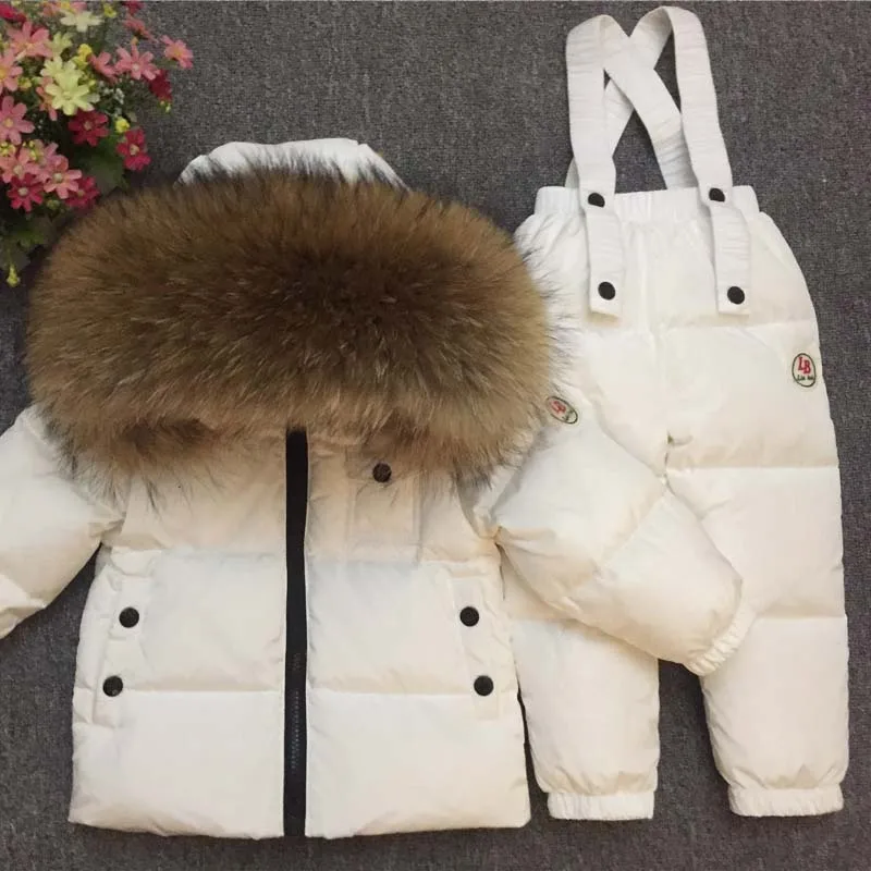 Top Trends: Russian Winter Down Suit For Girls Warm Children Winter Suits Boys Duck Down Jacket+ overalls 2 Pcs Clothing Set Kids Snow Wear Shoppable Styles