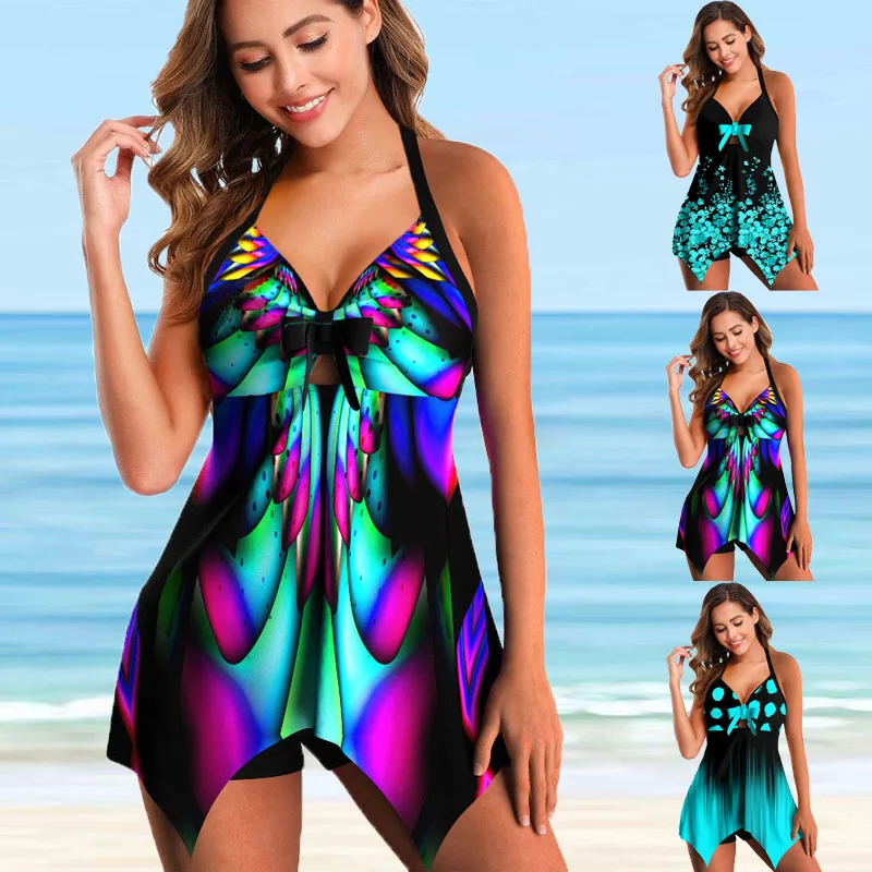 Top Trends: Plus Size Two Pieces Swimsuits Swimwear Women Print Summer Large Bathing Suits Tankini Beachwear Sexy Backless Bikini Swimdress Shoppable Styles