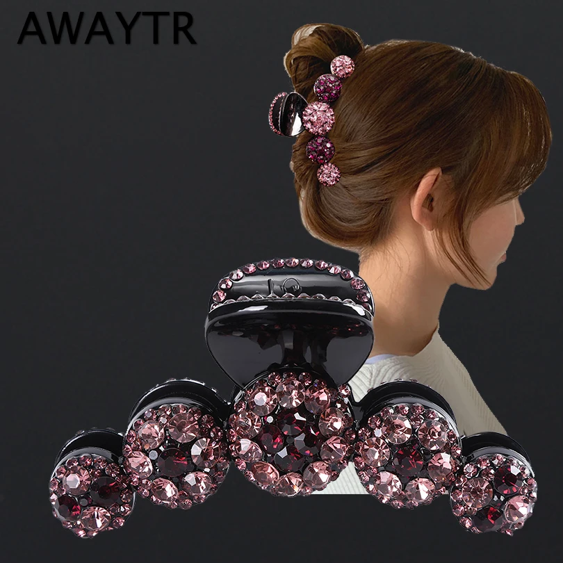 Top Trends: AWAYTR Big Rhinestone Hair Claws Crab Hairpins Crystal Hair Clips Barrettes Ponytail Women Hair Accessories Ornaments Hairgrip Shoppable Styles