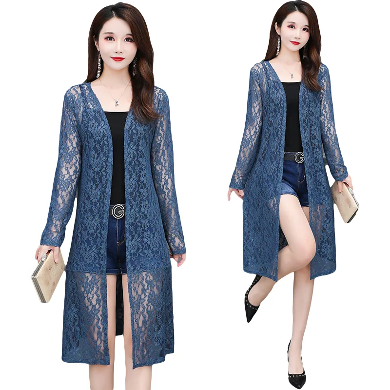 Top Trends: Lace Shawl Tops Women Coat Summer Thin Sun Protection Clothing Femme Loose Female Jacket Mid-Length Cardigan Ladies H1316 Shoppable Styles