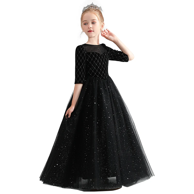 Top Trends: Dideyttawl Black Sparkly Half Sleeves Girls Pageant Gown Corduroy Junior Bridesmaid Dresses Flower Girls Dress Birthday Party Shoppable Styles