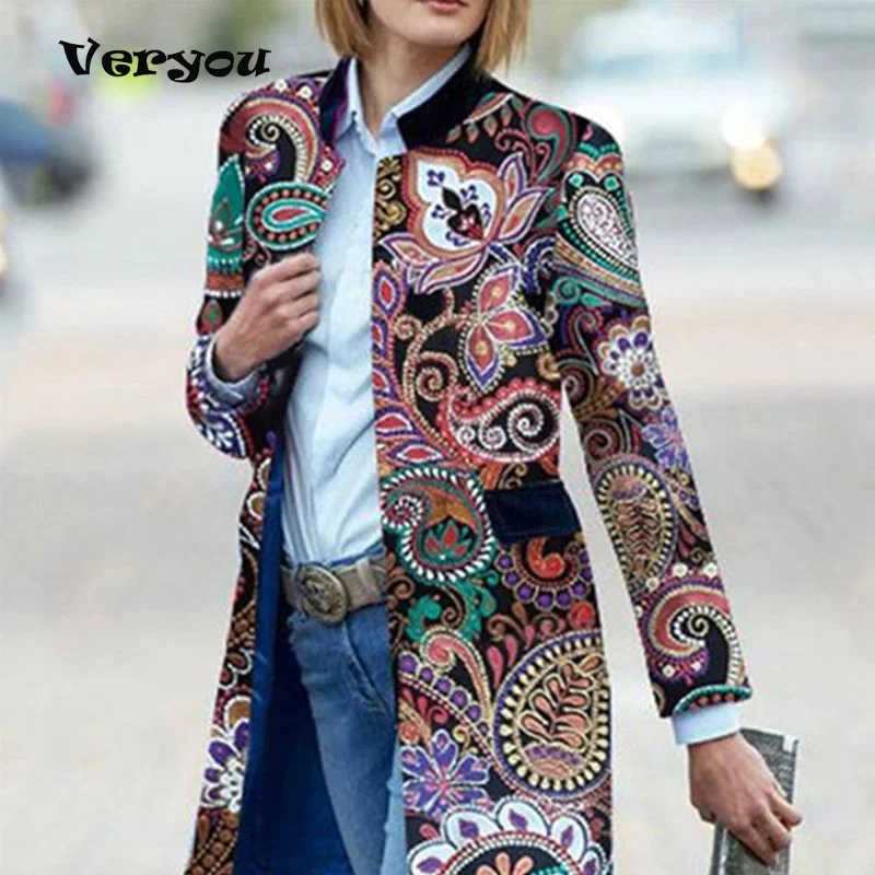 Top Trends: 2021 S-3XL Women's Jacket Winter Loose Print Stand Collar Mid-length Jacket Women Coat Vintage Long Sleeve Spring Windbreaker Shoppable Styles