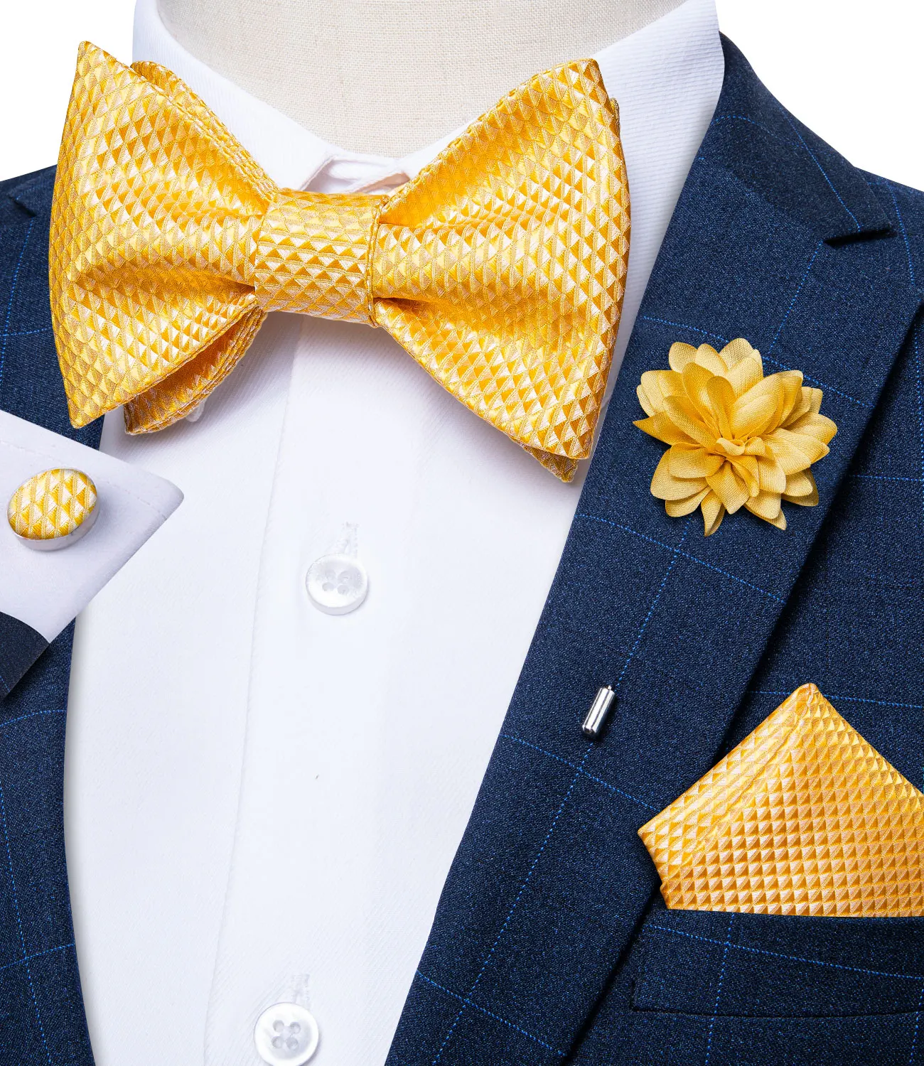 Top Trends: Fashion Yellow Solid Men's Bow Ties Wedding Party Groom Bowknot Brooch Pin Set 100% Silk Butterfly Gravatas Gift For Men DiBanGu Shoppable Styles