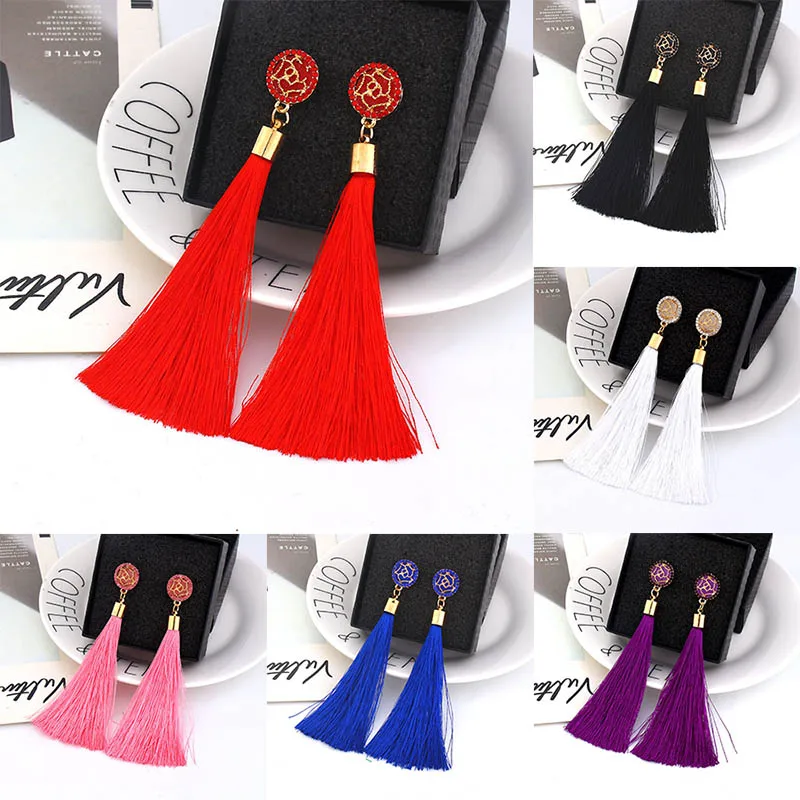 Top Trends: Women Bohemian Crystal Long Tassel Dangle Earrings For Girl Red White Silk Fabric Drop Rose Flower Earring Fashion Jewelry Shoppable Styles