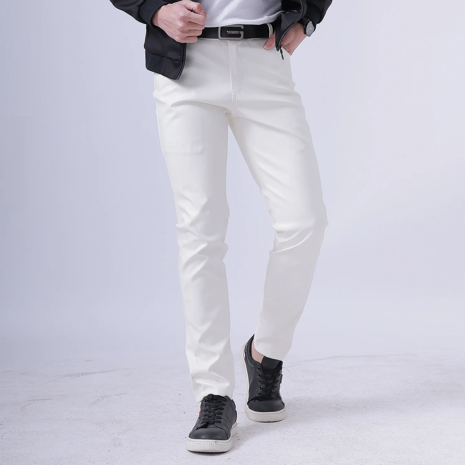 Top Trends: #2204 Spring Autumn Stretch Skinny Faux Leather Pants Men Black White Red Blue Khaki Grey PU Pants Plus Size 40 Men Joggers Shoppable Styles - Image 6