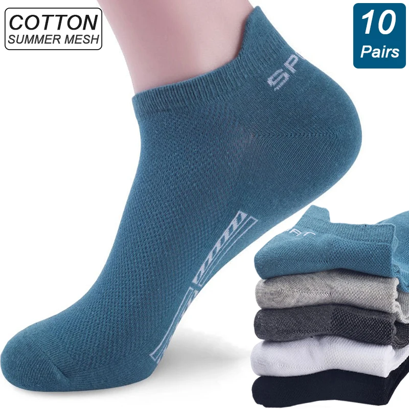 Top Trends: 10Pairs High Quality Men Ankle Socks Breathable Cotton Sports Socks Mesh Casual Athletic Summer Thin Cut Short Sokken Size 38-48 Shoppable Styles