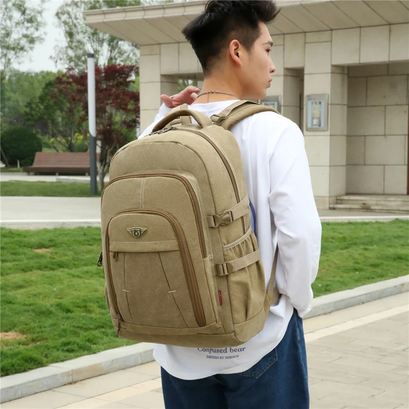 Top Trends: Laptop Canvas Backpack Men's Travel School Shoulder Bags Multifunction Rucksack Water Resistant Computer Backpacks For Teenager Shoppable Styles - Image 3