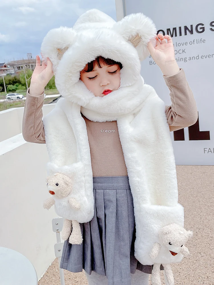 Top Trends: Children's Hat Winter Boys And Girls Cute Earmuffs Hat Scarf Gloves One-Piece Hat Bear Baby Sleeve Cap Shoppable Styles - Image 3