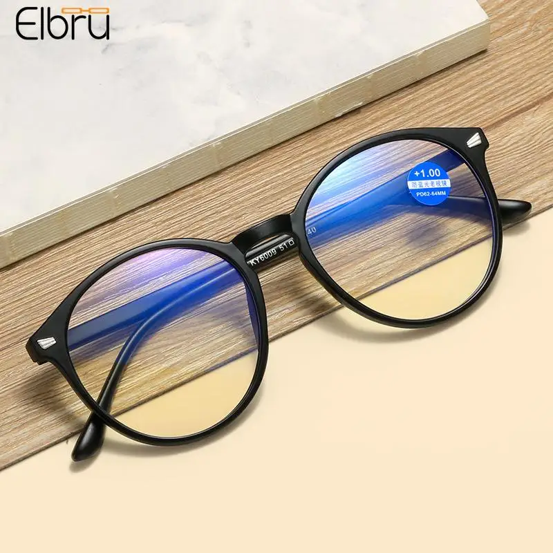 Top Trends: Elbru Diopters + 1+ 1.5+ 2+ 2.5+ 3+ 3.5+ 4 Women Men Round Reading Glasses Fashion Ultra-light Anti Blue Light Presbyopia Eyeglasses Shoppable Styles