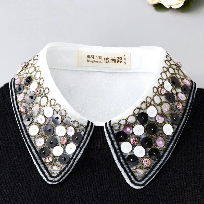 Top Trends: Elegant Sequined Fake Collar Shirt Women Blouse Half Shirt Beaded False Collars Woman Detachable Removable Faux Col Neckwear Tie Shoppable Styles