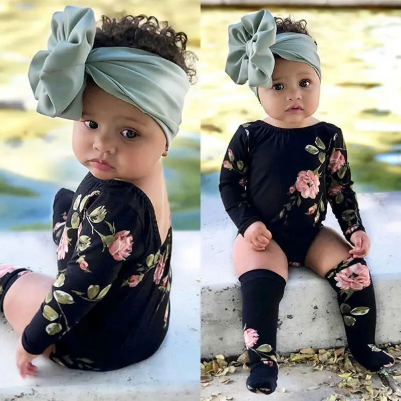 Top Trends: 2pcs Newborn Baby Girls Floral Bodysuit Long Sleeve Jumpsuit Socks Casual Clothes Set Shoppable Styles