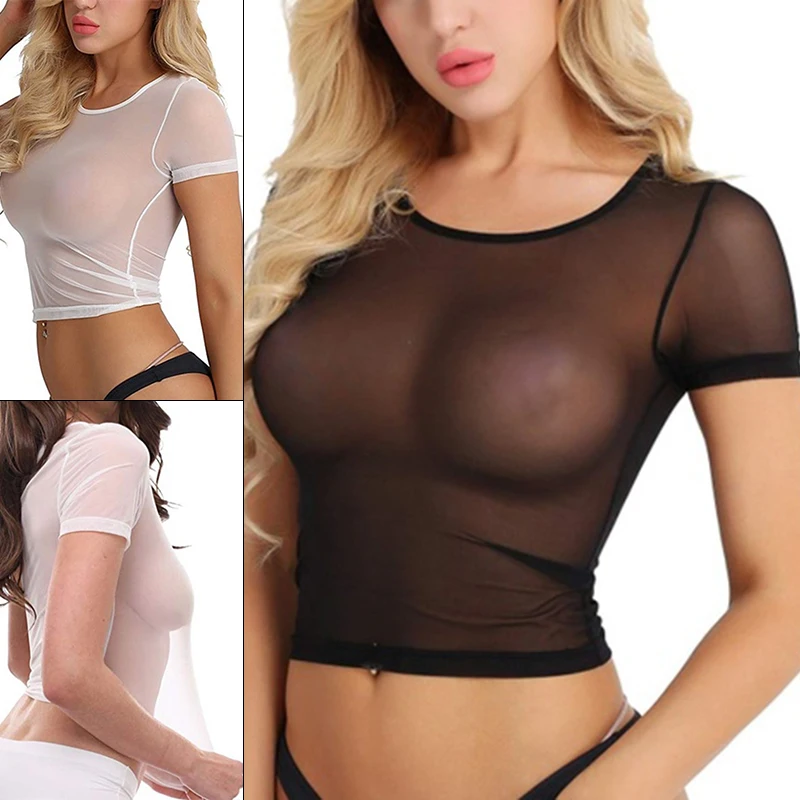 Top Trends: Summer Women Sheer Top Sexy Mesh Transparent T-shirt Solid Color Tight Aesthetic See Through Ladies Temptation Elastic Soft Tops Shoppable Styles